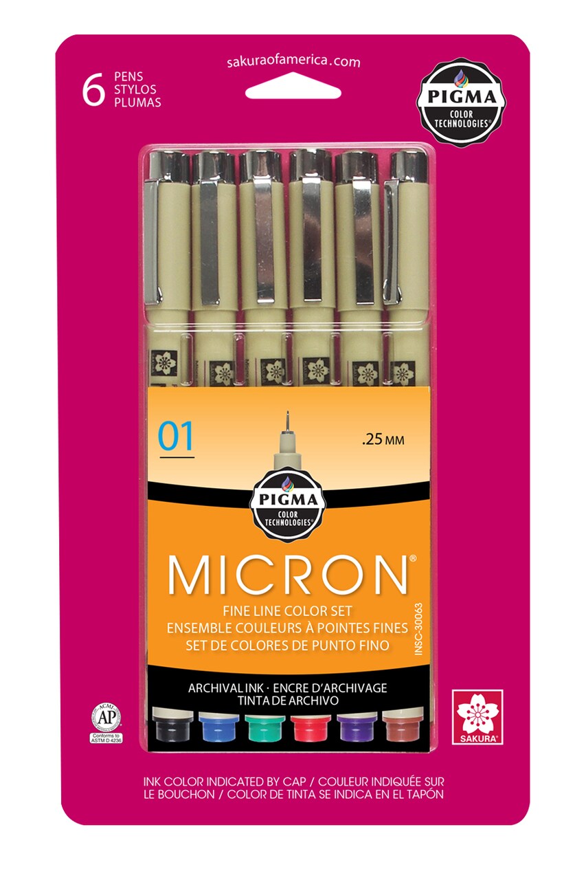 Sakura Pigma Micron Pen Set, 6-Colors, .25Mm